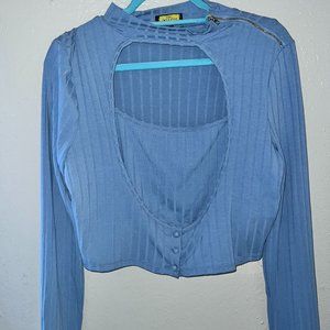 PLUS SIZE CROPPED TOP AND TOPPER SET - LIGHT BLUE